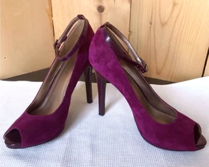 BCBGeneration Purple Magenta Suede Stilettos Ankle Strap Peep-toe Size 8 B - Picture 1 of 16