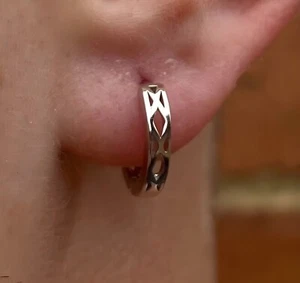 Attractive Solid Metal Men's Huugie Hoop Earring 14k White Gold Plated Silver - Picture 1 of 4