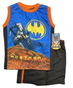 BATMAN BOYS OUTFIT - BLUE ORANGE SZ 12 MONTHS - SHIRT SHORTS SET 2 PCS - Picture 1 of 1