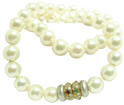 Damen Perl Collier mit 585 Bicolor  Gold Diamant Schloss Länge 39 cm Perlschmuck - Bild 1 von 4