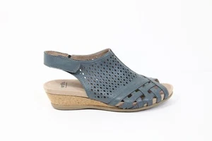 Earth Pisa Galli Sandals 7.5 New Women Wedge Heel Blue Leather Comfort Shoe - Picture 1 of 9