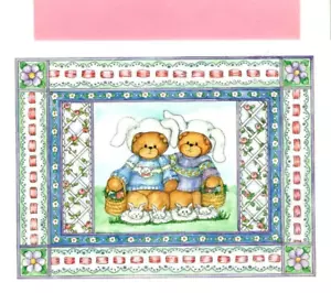 Happy Easter Lucy Rigg Bear Bears Bunny Basket Slippers Bunnies Greeting Card - Picture 1 of 3