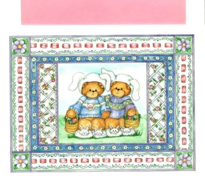 Happy Easter Lucy Rigg Bear Bears Bunny Basket Slippers Bunnies Greeting Card - Image 1 of 3