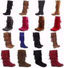 Women's Multi Color Moccasins Tassels Fringe Winter Mid Calf Boots Shoes Sz 5-10