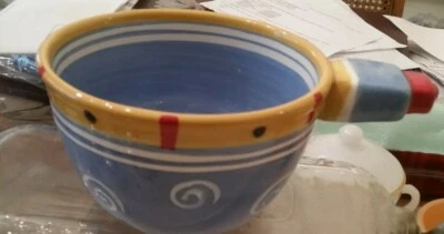 TABLETOPS GALLERY HANUKAH BOWL WITH HANDLE HAND CRAFTED HAND PAINTED STAR DESIGN - Image 1 of 2