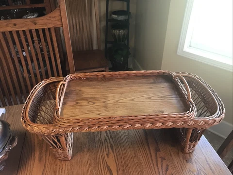 Antique vintage wicker and oak Wood Bed Tray Cover