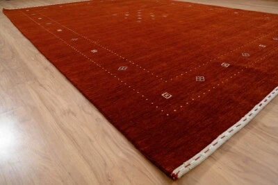 Red Gabbeh Rug, Burgundy Area Rug With Orange Hints Minimal Terracotta Turkish - Image 1 of 4