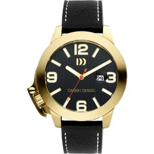Danish Design IQ11Q915 48mm Black Dial Gold Tone Steel Leather Quartz Mens Watch - Picture 1 of 1