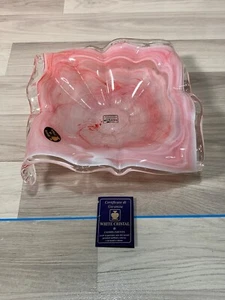 Murano Glass Bowl Pink White Clear Hand Made Italy White Cristal 10"x10" Art New - Picture 1 of 12