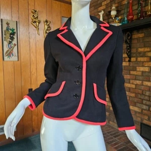 Vintage 60s Mod Fitted Wool Blazer Structured Cropped Suit Colorblock Jacket S/M - Picture 1 of 9