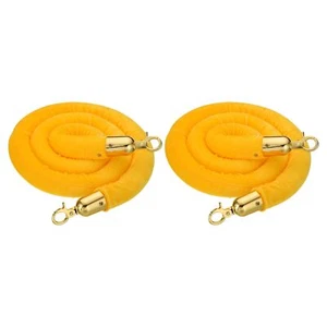 5 Feet Yellow Velvet Stanchion Rope 2 Pack Crowd Control Barrier Rope with Sn... - Picture 1 of 6