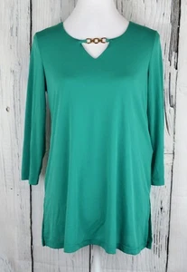 Slinky Brand Women Keyhole Tunic Top Blouse Pullover Jersey 3/4 Sleeve Green XS - Picture 1 of 7