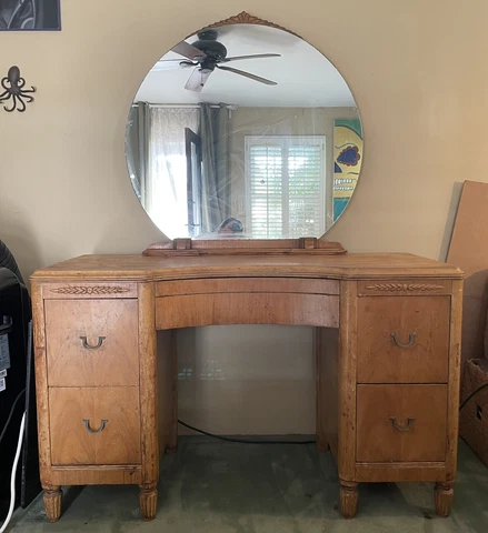Antique vanity dressing table w/ round mirror Cover