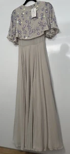 ASOS Embellished Flutter Sleeve Maxi Dress Grey UK Size 6 Bnwt - Picture 1 of 7