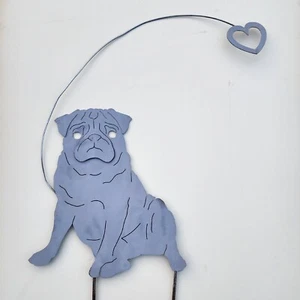 Cast Iron Cut Pug Steel Silhouette Metal Lawn Stake Hanging Heart ❤️ Restored! - Picture 1 of 10