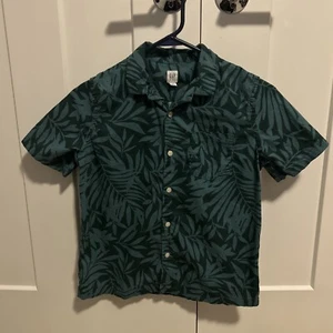 Gap Kids short sleeve shirt button down green palm leaf size 10 large  - Picture 1 of 4