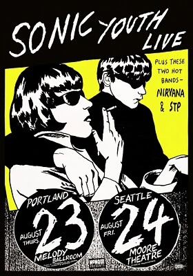 Sonic Youth, concert de Portland et Seattle - 1990 - póster Foto 1 de 4