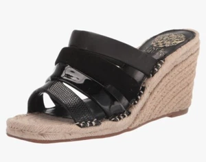 Vince Camuto Molisana Black Leather Espadrille Wedge Sandals Women's 9M (8.5)* - Picture 1 of 8