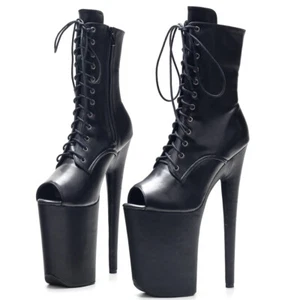 Stripper 9" Platform Gothic Pole Dance Lace Up Peep Toe Ankle High Boots 36-40 - Picture 1 of 7