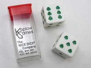 Koplow Games White Dice Pair with Green Clover/Shamrock Dots, Jumbo 25mm 1 inch - Picture 1 of 2