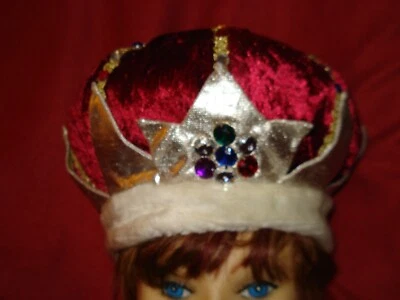 Disfraz de Terciopelo Rojo Corona Real Sombrero - Joyas y Adornado en Plata y Oro Foto 1 de 4