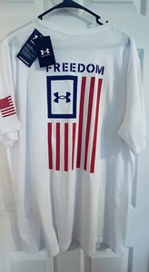 Under Armour Shirt Mens XXL 2XL White USA Freedom Flag Short Sleeve Loose - Picture 1 of 7