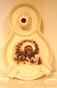 Vintage Porcelain Ashtray w/Pipe Knocker-Indian Chief Design-Ex Cond - Picture 1 of 5