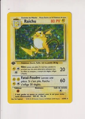 RAICHU 1ST EDITION 14/102 POKEMON FRENCH BASE SET 1999 HOLO FOIL TCG CARD - Image 1 of 2