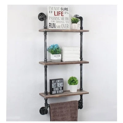 Industrial Pipe Shelf Bathroom Shelves Wall Mounted,19.6in Rustic Wood Shelf... - Image 1 of 4