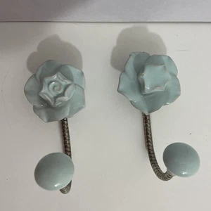 2 Keramik Metall Blumen Haken Deko 3D Blume blau - Bild 1 von 9