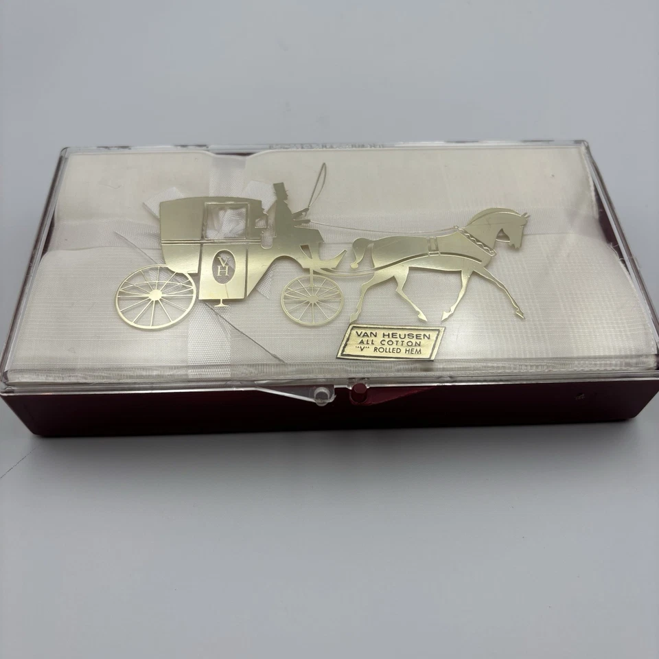 Pañuelo Van Heusen 100 % algodón dobladillo enrollado en V vintage en estuche Foto 1 de 4