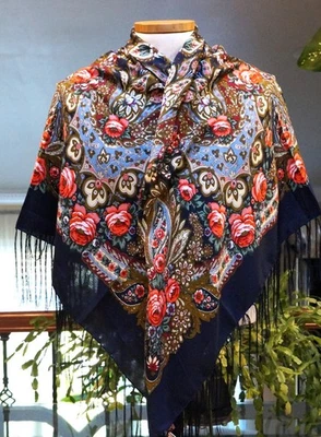 Chal ruso Pavlovo Posad lana 56x56" o 140cm x 140cm Foto 1 de 4