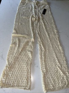 Pantaloni donna West Of Melrose XXS panna maglia uncinetto spiaggia casual gamba larga boho - Foto 1 di 8