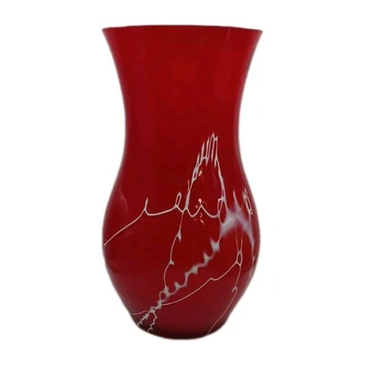Red Vase BX Glass Cased White Drizzle MCM w/TAG - Image 1 of 4