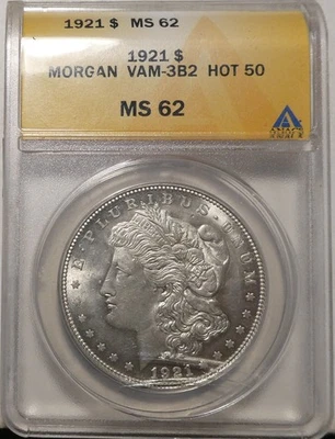 Lo último 50/1921 dólar Morgan/ANACS MS 62/VAM 3B2 Foto 1 de 4