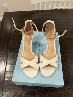 Antonio Melani Evitah Nubuck Ankle Strap Women's White Dress Sandals Size 6.5 - Image 1 of 4