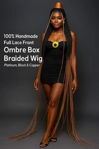 Braided Wig: 100% handmade long ombre orange/black wig Human-Synthetic NWT - Picture 1 of 24