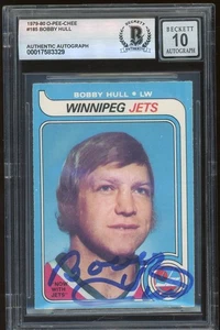 Tarjeta O-Pee-Chee firmada por Bobby Hull 1979-80 #185 OPC Jets BAS losa 10 automática - Imagen 1 de 2
