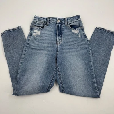 American Eagle Curvy Mom Jeans Size 4 Long Stretch Distressed Denim - Image 1 of 4