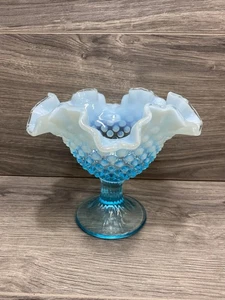 Vintage Fenton blau schimmernd Nagellack Kompott geraffter Rand Süßigkeitenschale - Bild 1 von 6