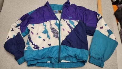 Chaqueta cortavientos vintage Spalding para hombre XL púrpura azul blanco retro años 90 nailon Foto 1 de 4