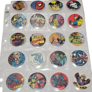 Vintage 90er Marvel Pogs Slamco 20 Pogs Nostalgie Sammlerstück Marvel Comics selten - Bild 1 von 8