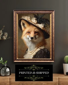 Victorian Lady Fox Portrait Elegant Animal Art Anthropomorphic Vintage Print - Picture 1 of 5