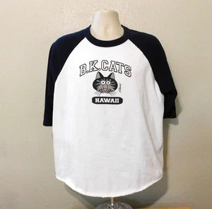 T-shirt B.Kliban gatti Hawaii raglan XL bianca navy 100% cotone stampa divertente - Foto 1 di 8