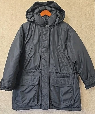 Eddie Bauer черный Куртка Пальто гуся шерсти с капюшоном пуховик парка Sz маленький M  - Изображение 1 из 4