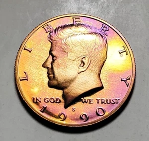 TONED 1990 S KENNEDY HALF DOLLAR PROOF UNC #C6338 - Picture 1 of 2