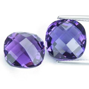 15.40Cts Stunning Natural Amethyst 12mm Cushion Double Side Checker Cut Pair - Picture 1 of 4