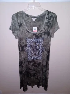 Neu mit Etikett! Style&Co grün bedrucktes Kurzarm Pullover T-Shirt Kleid Damen Gr. XS $ 50! - Bild 1 von 4