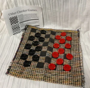 Cloth Checkers Board w/ Checkers Pieces & Directions - Missing 1 Black Piece - Picture 1 of 3