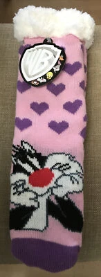 Warner Bros розовый Сильвестр уютный пушистый мягкий теплый нескользящий шерпа зимние носки новый с Ярлыками - Изображение 1 из 3